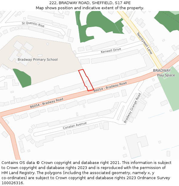 222, BRADWAY ROAD, SHEFFIELD, S17 4PE: Location map and indicative extent of plot