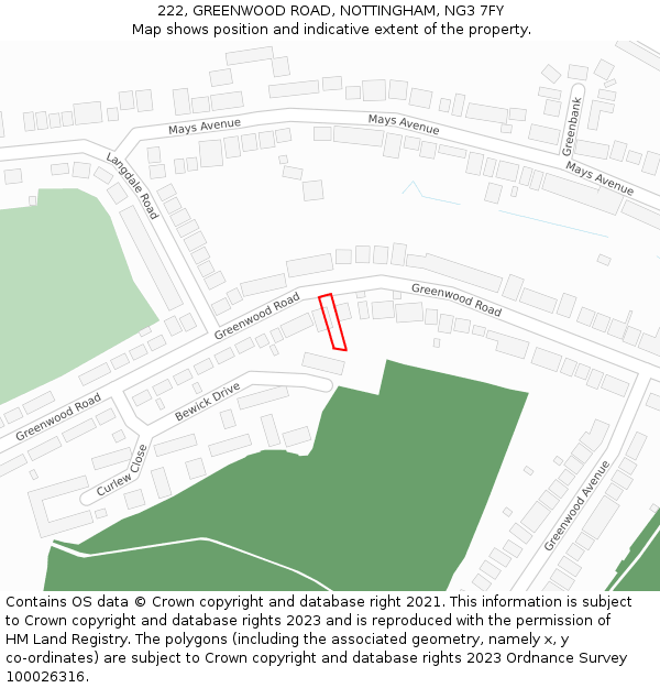 222, GREENWOOD ROAD, NOTTINGHAM, NG3 7FY: Location map and indicative extent of plot