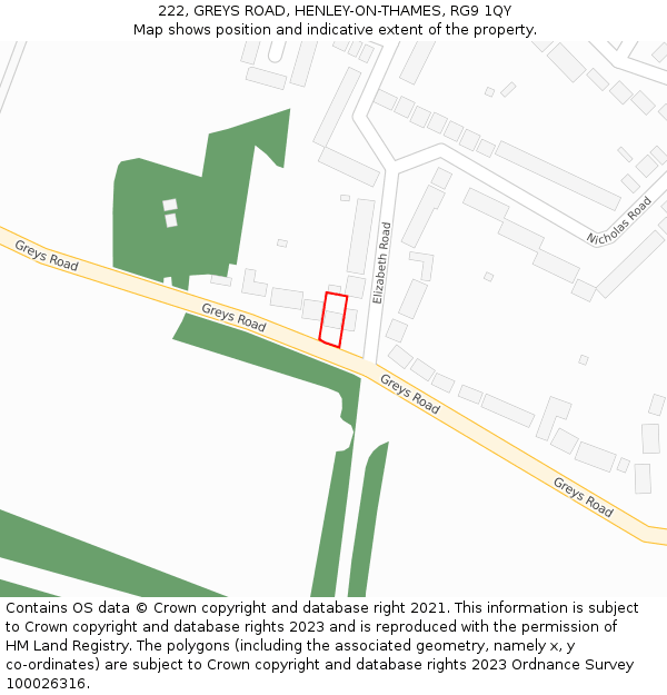 222, GREYS ROAD, HENLEY-ON-THAMES, RG9 1QY: Location map and indicative extent of plot