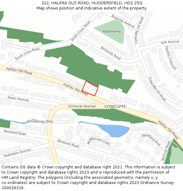 222, HALIFAX OLD ROAD, HUDDERSFIELD, HD2 2SQ: Location map and indicative extent of plot