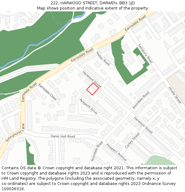 222, HARWOOD STREET, DARWEN, BB3 1JD: Location map and indicative extent of plot