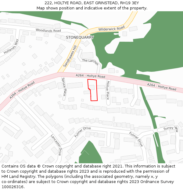 222, HOLTYE ROAD, EAST GRINSTEAD, RH19 3EY: Location map and indicative extent of plot