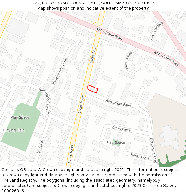 222, LOCKS ROAD, LOCKS HEATH, SOUTHAMPTON, SO31 6LB: Location map and indicative extent of plot