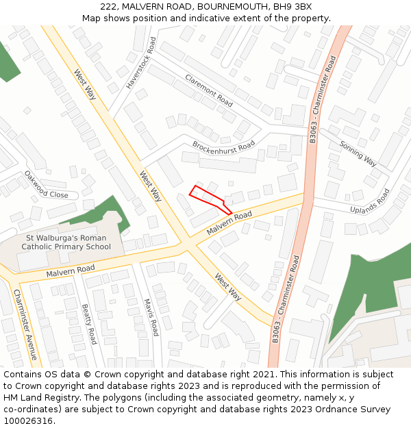 222, MALVERN ROAD, BOURNEMOUTH, BH9 3BX: Location map and indicative extent of plot