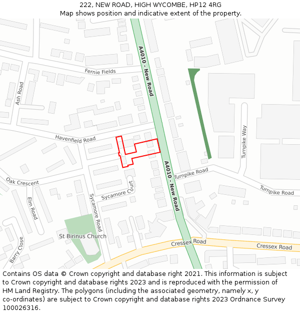 222, NEW ROAD, HIGH WYCOMBE, HP12 4RG: Location map and indicative extent of plot