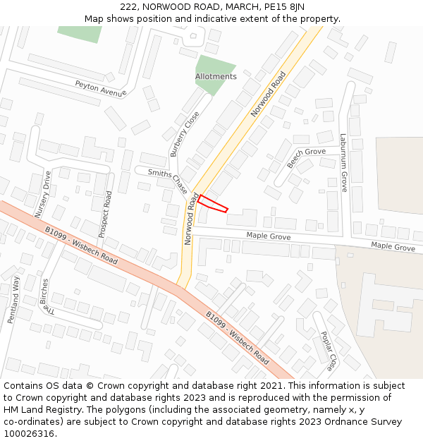 222, NORWOOD ROAD, MARCH, PE15 8JN: Location map and indicative extent of plot