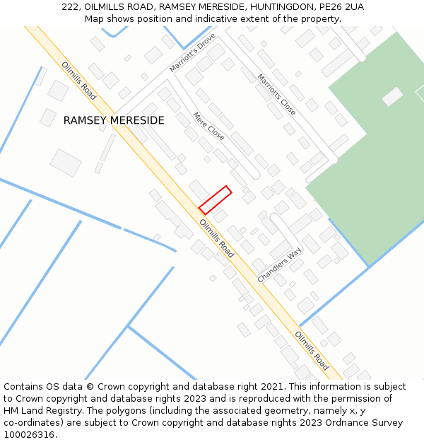 222, OILMILLS ROAD, RAMSEY MERESIDE, HUNTINGDON, PE26 2UA: Location map and indicative extent of plot