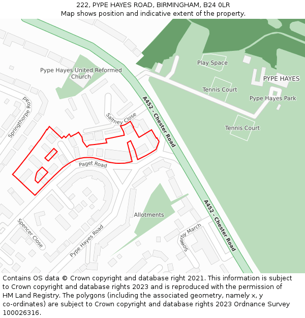 222, PYPE HAYES ROAD, BIRMINGHAM, B24 0LR: Location map and indicative extent of plot
