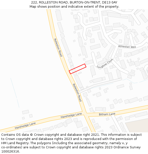 222, ROLLESTON ROAD, BURTON-ON-TRENT, DE13 0AY: Location map and indicative extent of plot