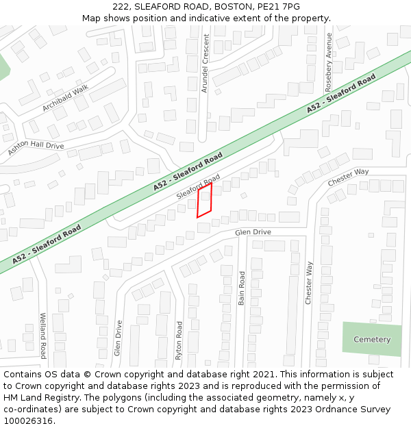 222, SLEAFORD ROAD, BOSTON, PE21 7PG: Location map and indicative extent of plot