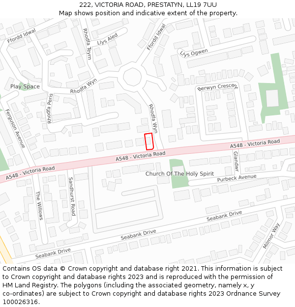 222, VICTORIA ROAD, PRESTATYN, LL19 7UU: Location map and indicative extent of plot