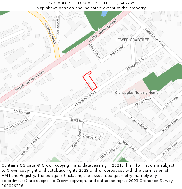 223, ABBEYFIELD ROAD, SHEFFIELD, S4 7AW: Location map and indicative extent of plot