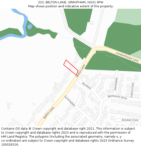 223, BELTON LANE, GRANTHAM, NG31 9PW: Location map and indicative extent of plot