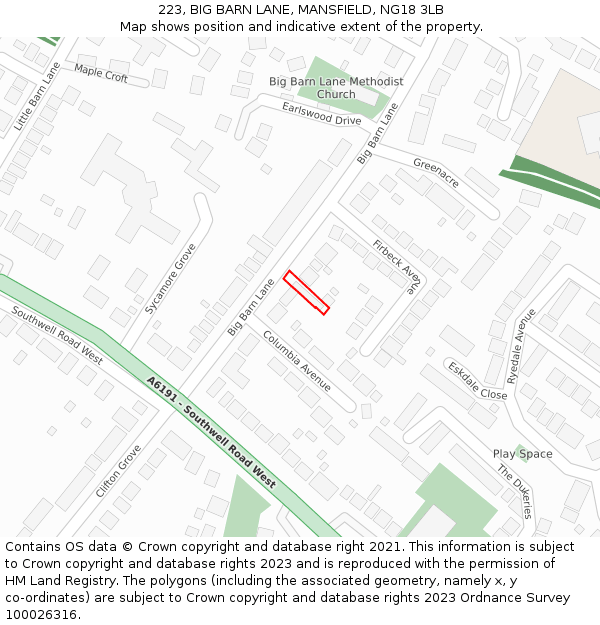 223, BIG BARN LANE, MANSFIELD, NG18 3LB: Location map and indicative extent of plot