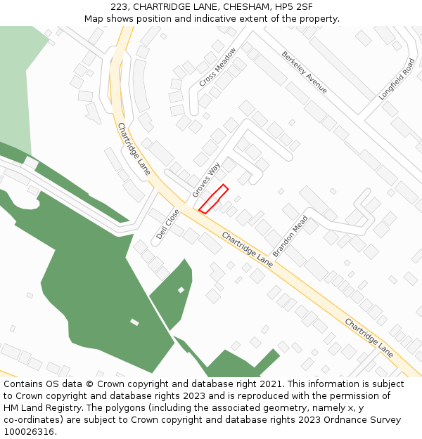 223, CHARTRIDGE LANE, CHESHAM, HP5 2SF: Location map and indicative extent of plot