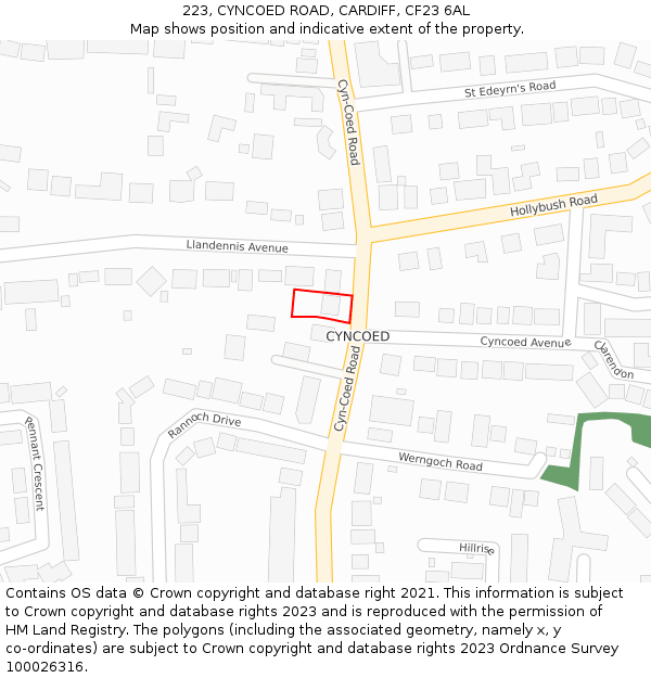 223, CYNCOED ROAD, CARDIFF, CF23 6AL: Location map and indicative extent of plot