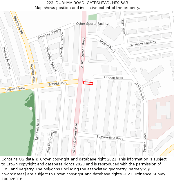 223, DURHAM ROAD, GATESHEAD, NE9 5AB: Location map and indicative extent of plot