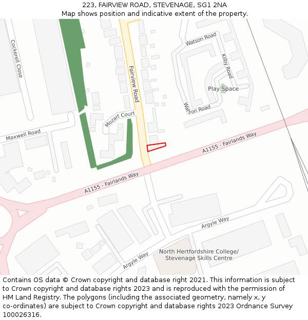 223, FAIRVIEW ROAD, STEVENAGE, SG1 2NA: Location map and indicative extent of plot
