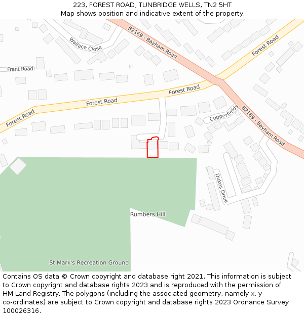 223, FOREST ROAD, TUNBRIDGE WELLS, TN2 5HT: Location map and indicative extent of plot