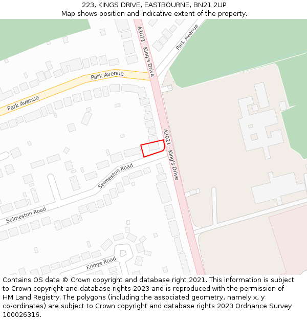 223, KINGS DRIVE, EASTBOURNE, BN21 2UP: Location map and indicative extent of plot