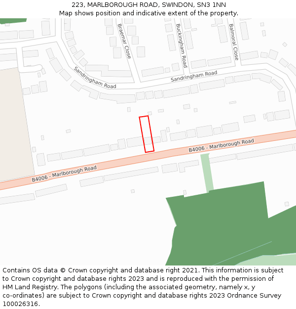 223, MARLBOROUGH ROAD, SWINDON, SN3 1NN: Location map and indicative extent of plot