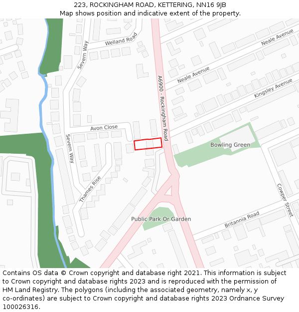 223, ROCKINGHAM ROAD, KETTERING, NN16 9JB: Location map and indicative extent of plot