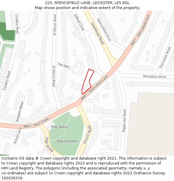 223, SPENCEFIELD LANE, LEICESTER, LE5 6GL: Location map and indicative extent of plot