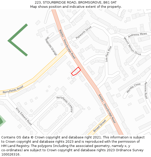 223, STOURBRIDGE ROAD, BROMSGROVE, B61 0AT: Location map and indicative extent of plot
