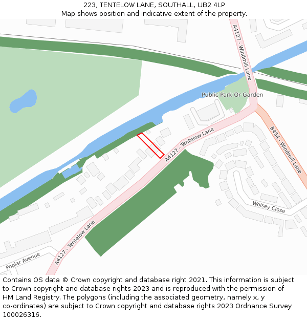 223, TENTELOW LANE, SOUTHALL, UB2 4LP: Location map and indicative extent of plot