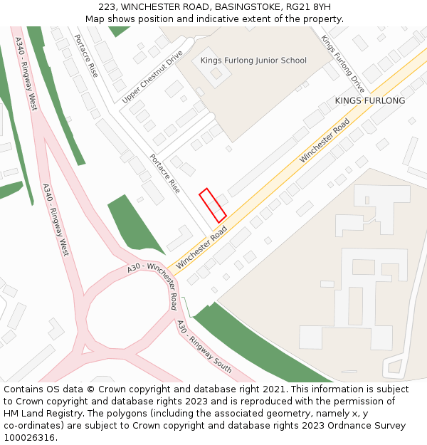 223, WINCHESTER ROAD, BASINGSTOKE, RG21 8YH: Location map and indicative extent of plot