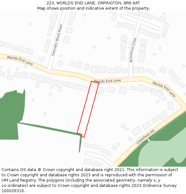 223, WORLDS END LANE, ORPINGTON, BR6 6AT: Location map and indicative extent of plot