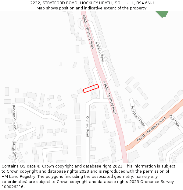 2232, STRATFORD ROAD, HOCKLEY HEATH, SOLIHULL, B94 6NU: Location map and indicative extent of plot