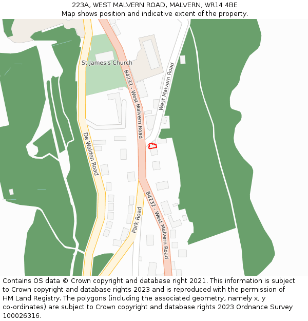 223A, WEST MALVERN ROAD, MALVERN, WR14 4BE: Location map and indicative extent of plot