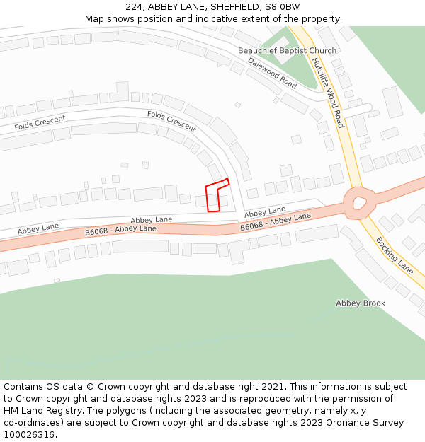 224, ABBEY LANE, SHEFFIELD, S8 0BW: Location map and indicative extent of plot