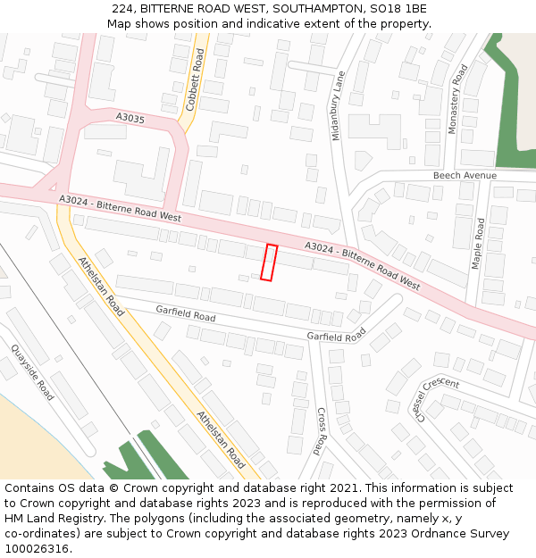 224, BITTERNE ROAD WEST, SOUTHAMPTON, SO18 1BE: Location map and indicative extent of plot