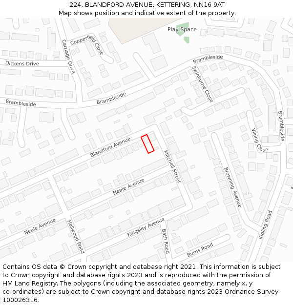 224, BLANDFORD AVENUE, KETTERING, NN16 9AT: Location map and indicative extent of plot