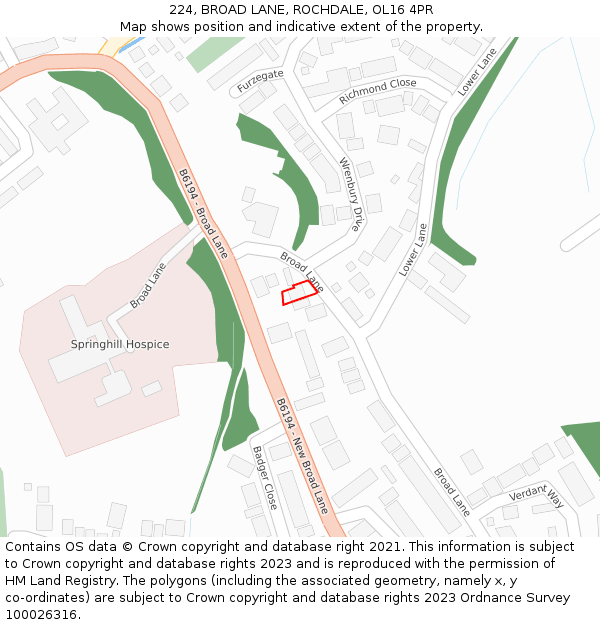 224, BROAD LANE, ROCHDALE, OL16 4PR: Location map and indicative extent of plot