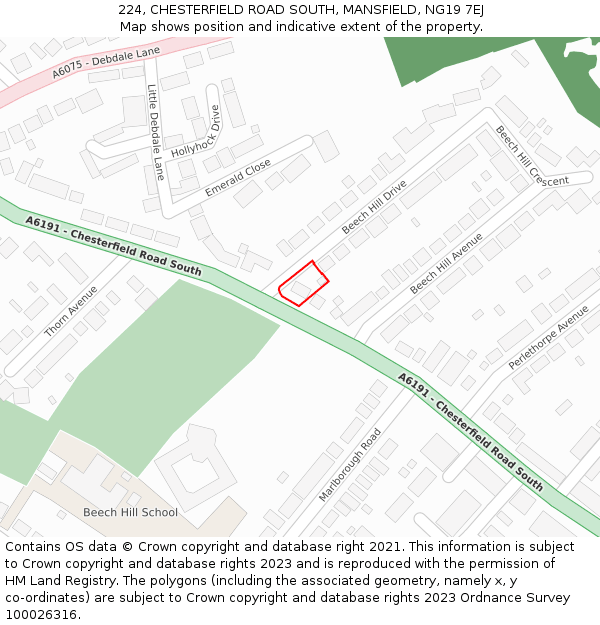 224, CHESTERFIELD ROAD SOUTH, MANSFIELD, NG19 7EJ: Location map and indicative extent of plot