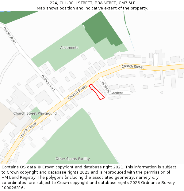 224, CHURCH STREET, BRAINTREE, CM7 5LF: Location map and indicative extent of plot