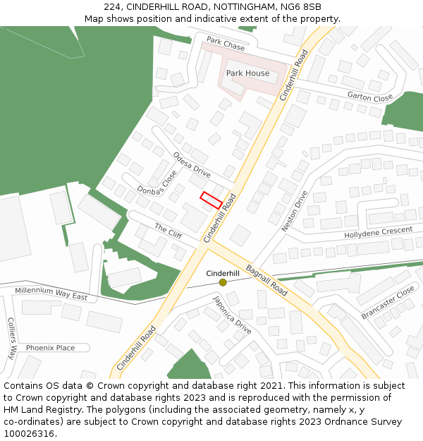 224, CINDERHILL ROAD, NOTTINGHAM, NG6 8SB: Location map and indicative extent of plot