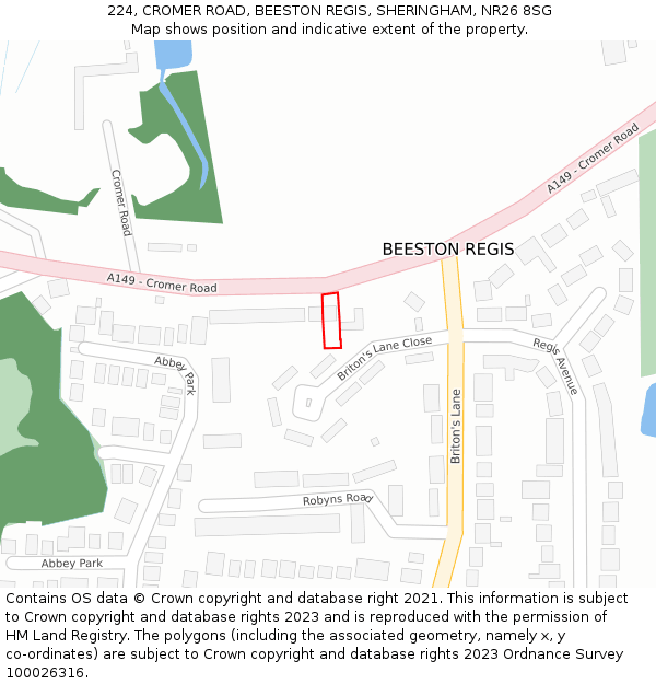 224, CROMER ROAD, BEESTON REGIS, SHERINGHAM, NR26 8SG: Location map and indicative extent of plot