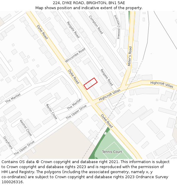 224, DYKE ROAD, BRIGHTON, BN1 5AE: Location map and indicative extent of plot