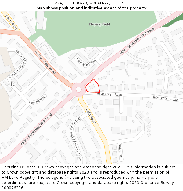 224, HOLT ROAD, WREXHAM, LL13 9EE: Location map and indicative extent of plot