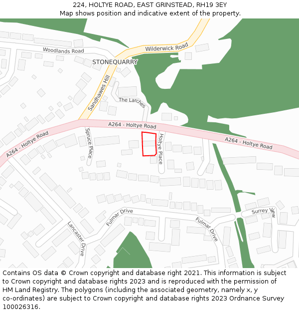 224, HOLTYE ROAD, EAST GRINSTEAD, RH19 3EY: Location map and indicative extent of plot