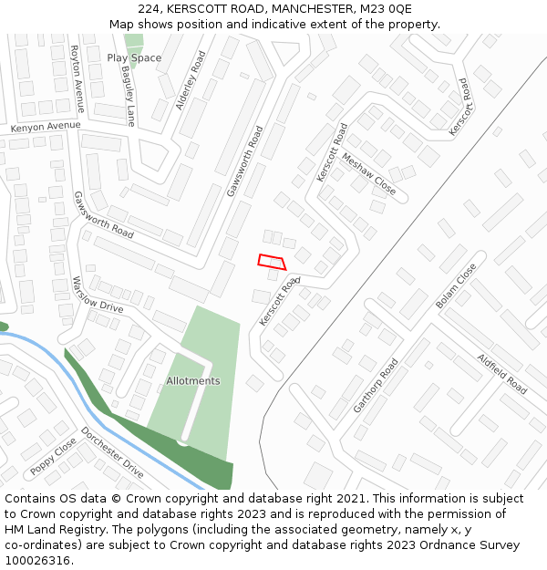 224, KERSCOTT ROAD, MANCHESTER, M23 0QE: Location map and indicative extent of plot