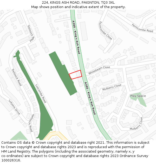 224, KINGS ASH ROAD, PAIGNTON, TQ3 3XL: Location map and indicative extent of plot
