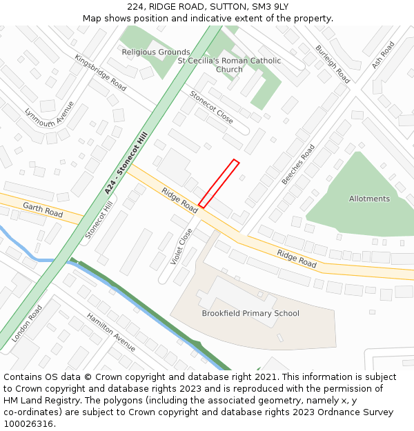 224, RIDGE ROAD, SUTTON, SM3 9LY: Location map and indicative extent of plot