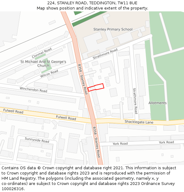 224, STANLEY ROAD, TEDDINGTON, TW11 8UE: Location map and indicative extent of plot