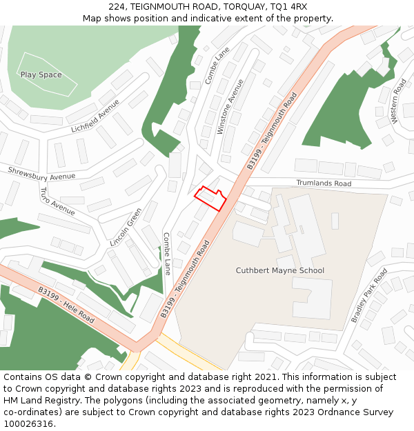 224, TEIGNMOUTH ROAD, TORQUAY, TQ1 4RX: Location map and indicative extent of plot