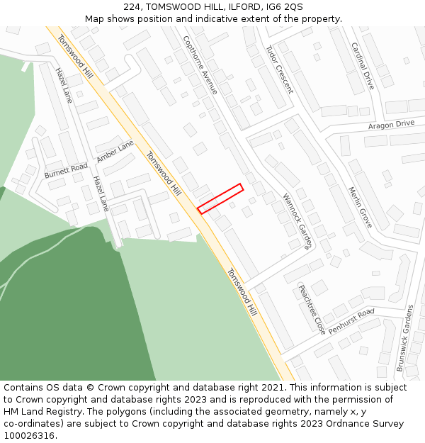 224, TOMSWOOD HILL, ILFORD, IG6 2QS: Location map and indicative extent of plot